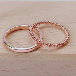 Rose Gold Tone Beads and Plain Stacking Rings Band
